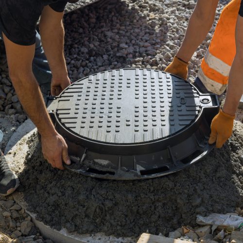 Septic Tank Lid being removed